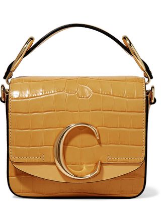 Chloé + Chloé C Mini Smooth and Croc-Effect Leather Shoulder Bag