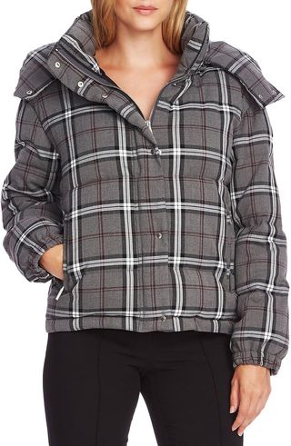 Vince Camuto + Plaid Hooded Puffer Jacket