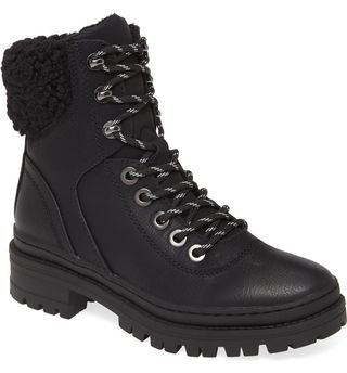 Steve Madden + Keystone Faux Shearling Trim Lace-Up Boot