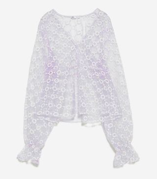 Zara + Semi-Sheer Embroidered Blouse