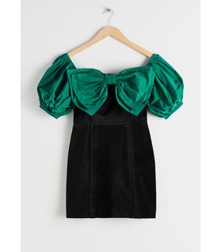& Other Stories + Gathered Puff Bow Mini Dress