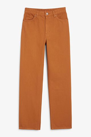 Monki + Taiki Straight Leg Rust Brown Jeans in Rust Brown