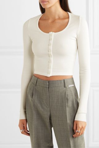 The Range + Alloy Cropped Ribbed Stretch-Knit Top