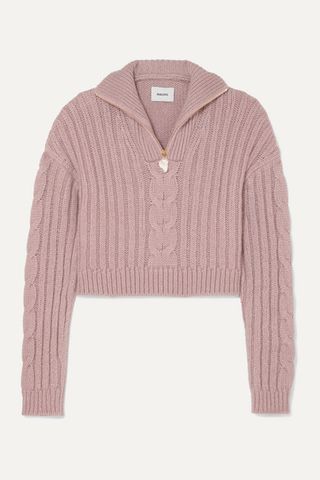 Nanushka + Eria Faux Pearl-Embellished Cable-Knit Sweater