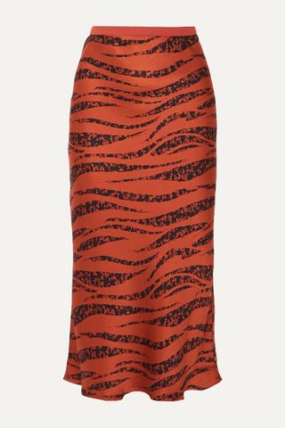 Anine Bing + Bar Printed Silk-Satin Midi Skirt