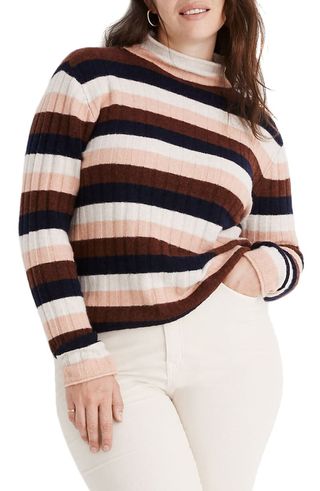 Madewell + Evercrest Stripe Mock Neck Sweater