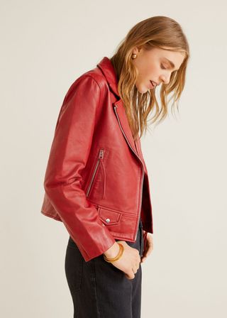 Mango + Red Leather Biker Jacket
