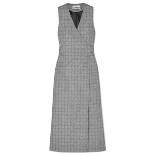 Ganni + Prince of Wales Checked Twill Wrap Dress