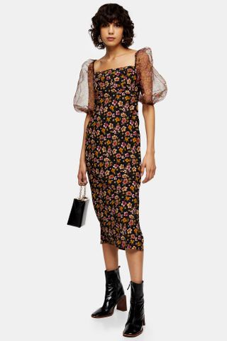 Topshop + Floral Organza Midi Dress