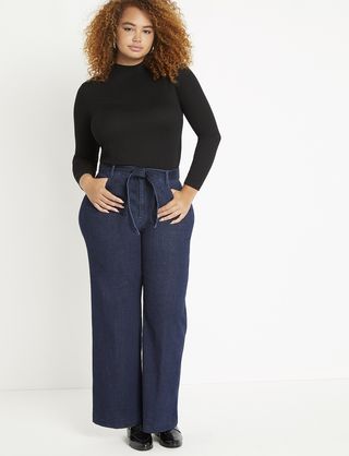 Eloquii + Classic Fit Belted High Rise Wide Leg Jean