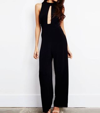 Silk Fred + Sleeveless Wide-Leg Keyhole Jumpsuit With Open Back in Black