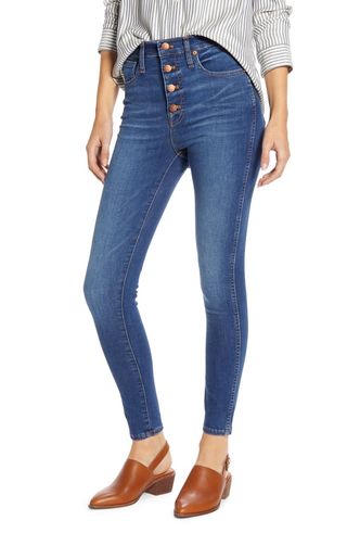 Madewell + High Rise Button Front Skinny Jeans