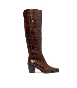 Ganni + Western Croc-Effect Leather Knee Boots