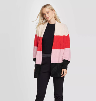 Who What Wear x Target + Striped Long Sleeve Fuzzy Cardigan
