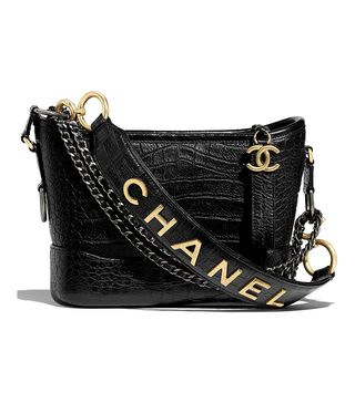 Chanel + Gabrielle Hobo Bag Crocodile Embossed Calfskin Gold/Silver-tone Small Black