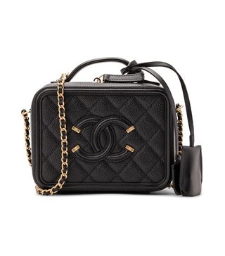 Chanel + Filigree Vanity Case Quilted Caviar Gold-tone Small Black