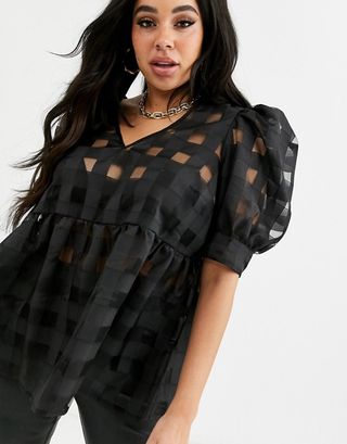 ASOS + Smock Top in Check Organza