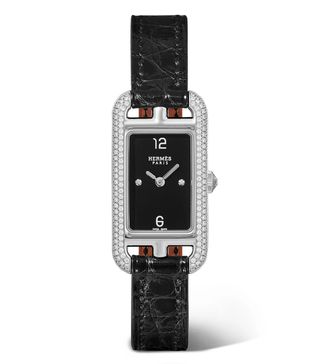 Hermès Timepieces + Nantucket 17mm Very Small Stainless Steel, Alligator and Diamond Watch