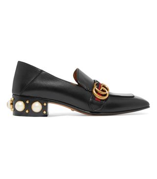 Gucci + Peyton Logo and Faux Pearl-Embellished Leather Collapsible-Heel Pumps