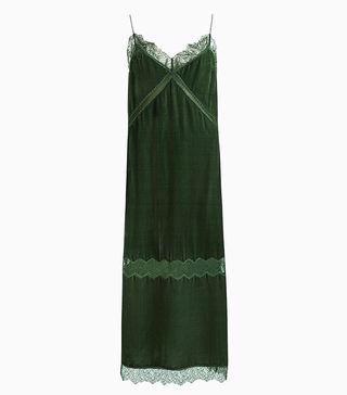 AllSaints + Noa Velvet Slip Dress, Green