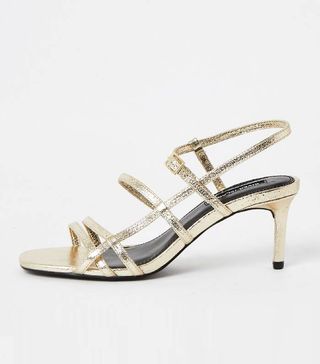 River Islabd + Gold Metallic Strappy Skinny Heel Sandals