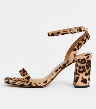 ASOS + Hong Kong Barely There Block Heeled Sandals in Leopard