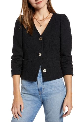 Something Navy + Tweed Crop Blazer