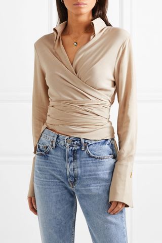 The Line by K + Jett Washed-Crepe Wrap Blouse