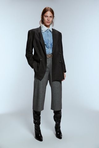 Zara + Long Herringbone Shorts