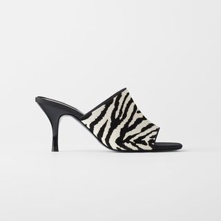 Zara + Animal Print Heeled Leather Sandals