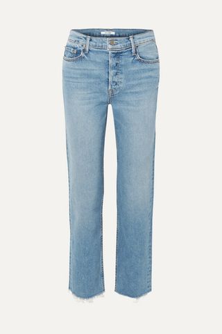 GRLFRND + Helena cropped frayed high-rise straight-leg jeans