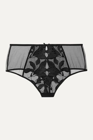 Fleur du Mal + Lily embroidered tulle and silk-blend satin thong