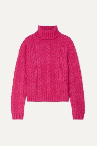 Versace + Cropped metallic cable-knit turtleneck sweater