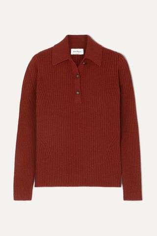 Salvatore Ferragamo + Button-detailed ribbed wool and cashmere-blend sweater