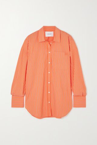 Frame + The Oversized Striped Cotton-Blend Poplin Shirt