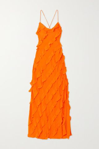 Staud + Elvire Lace-Up Ruffled Crepe Maxi Dress