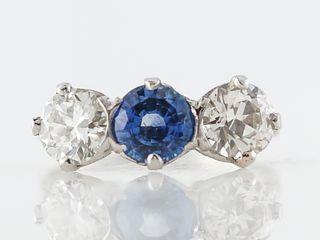 Filigree Jewelers + Vintage Art Deco Three Stone Sapphire & Diamond Ring