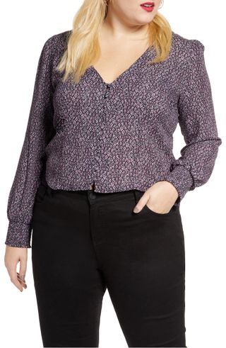 Leith + Front Button Printed Top