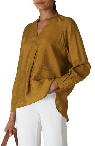 Whistles + V-Neck Hammered Satin Blouse