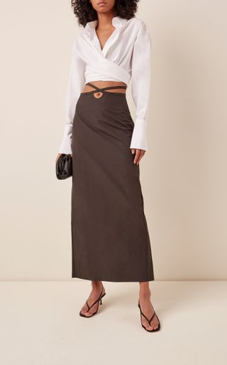 Christopher Esber + Tie-Detailed Cutout Crepe Midi Skirt