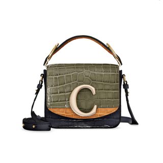 Chloé + Customisable C Mini Leather Shoulder Bag in Moss With Blonde Beige C