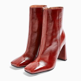 Topshop + Halia Leather Tan Square-Toe Boots