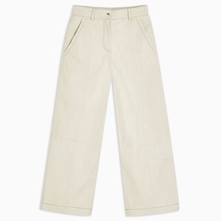 Topshop + Cream Real Leather Wide-Leg Trousers