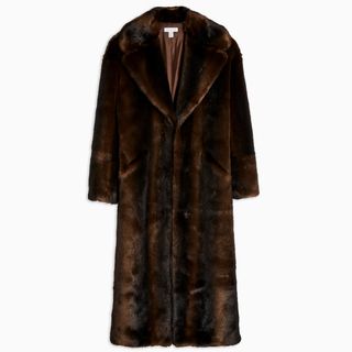 Topshop + Brown Luxe Faux Fur Coat