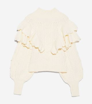 Zara + Cable-Knit Sweater With Ruffles