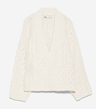 Zara + Cable Knit Patchwork Cardigan