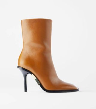 Zara + Square Toed High Heel Leather Ankle Boots