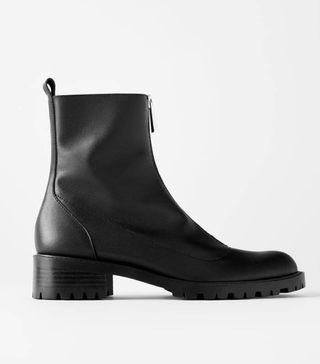 Zara + Leather Ankle Boots With Track Sole