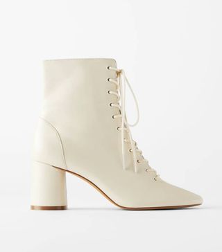 Zara + Lace-Up Leather Ankle Boots