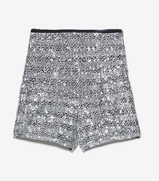 Zara + Silver Sequinned Bermuda Shorts